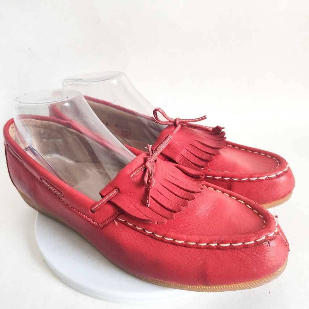 Deer Stag Red Leather Lining Upper‎ Loafers Moccasins Flats 9.5 Rubber Soles Vtg